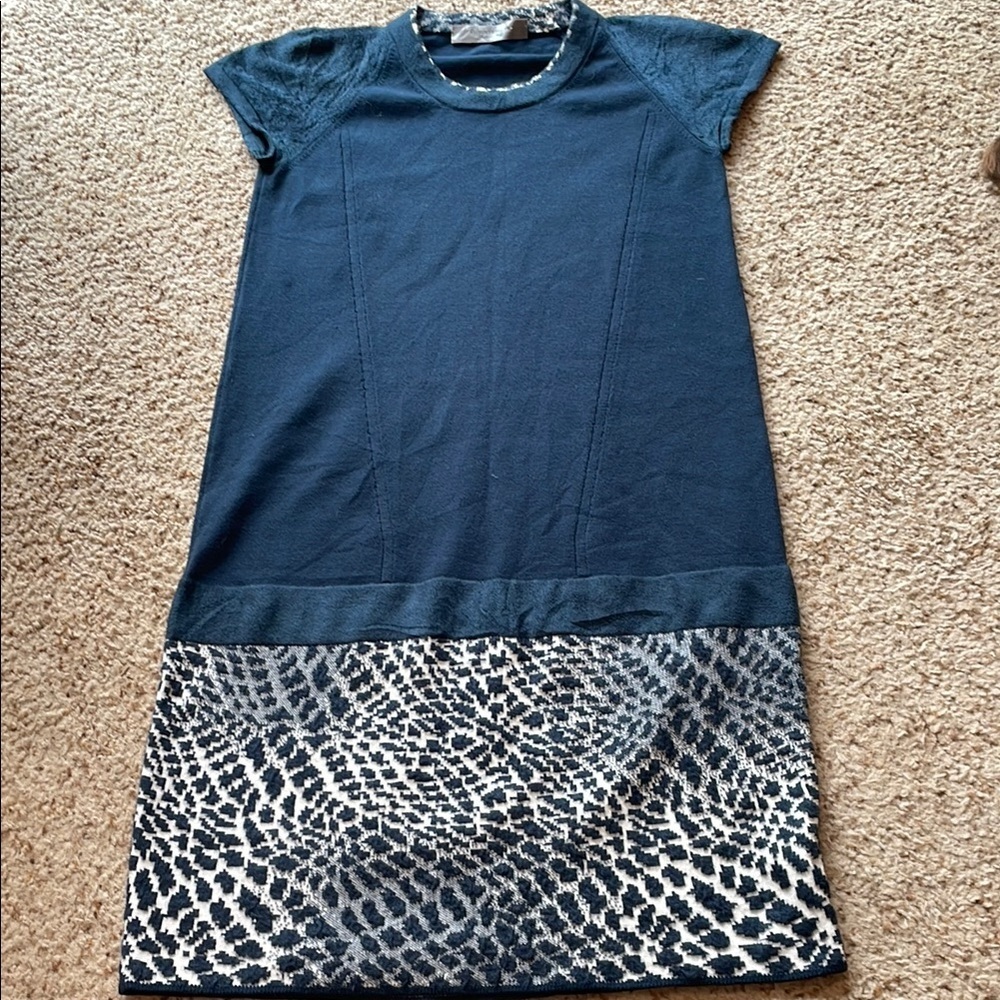 D. Exterior Blue and Black Patterned wool blend Dress size M